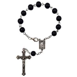 Treasure4U- One Decade Auto Rosary for Rearview Mirror Black Pearl Glass Beads Catholic Bracelet Our Lady of Lourdes Centerpiece Religious Gift Car Truck Travel Protection