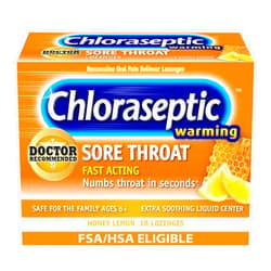 Chloraseptic Total Sore Throat Lozenges, Real Honey Lemon, Drops with Liquid Center to Numb and Warm Sore Throat, 18 Count