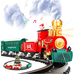OleFun Christmas Train Set, Electric Train with Water Steam, Sounds & Lights, Model Train Set for Under The Xmas Tree, Railway Kit Gifts for 3, 4, 5, 6, 7, 8+ Year Old Boy & Girl