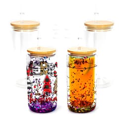 AGH 4 Pack Snow Globe Tumbler 16 oz Sublimation Snow Globe Glass Tumbler with Pre Drilled Hole Double Wall Snowglobe Glass Cups for Snow Globe Glitter DIY