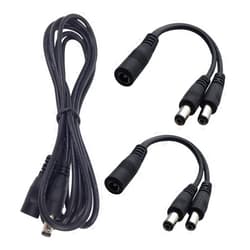 DZYDZR 1 Meter 2.1mm x 5.5mm DC 12V Adapter Cable DC Plug Extension Cable + 2pcs 2 Way Splitter Cable Male to Female Black, for LED, CCTV, Car, Monitors
