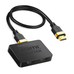 avedio links 8K@60Hz HDMI Splitter 1 in 2 Out [with 4ft 8K HDMI Cable], 4K@120Hz HDMI 2.1 Splitter 1 in to 2 Identical Outputs for Dual Monitors,Support EDID, HDCP2.3, VRR ALLM,48Gbps,3D,Dol-by Vision