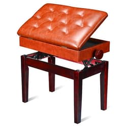 AW Piano Bench Stool Adjustable Height Leather Padded Wooden Keyboard Seat with Music Storage Weight Capacity 400lbs Brown