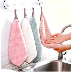 ASEANAO 4 Pcs Small Towels with Hanging LoopԺåHand Dry Towels for Kitchen & Bathroom, Super Absorbent Soft Small Hanging Towel Set with Hanging Loop (4 Colors)