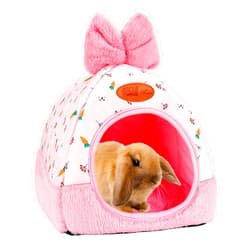 YUEPET Rabbit Bed Warm Guinea Pig Cave Beds Cute Bowknot Rabbit House and Hideouts Cage Accessorie for Bunny Guinea Pigs Chinchilla and Other Small Animals