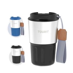 TOURIT 16 oz Travel Coffee Mug Spill-Proof, Insulated Stainless Steel Coffee Mug with Lid & Silicone Sea, Double Wall Vacuum Travel Coffee Tumblers, Cup Holder Friendly Reusable Thermos-Black