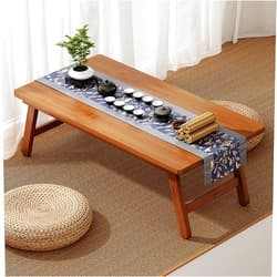 SUZEPER Foldable Japanese Floor Table Bamboo Folding Table Portable Tatami Table for Sitting On The Floor Japanese Style Low Tea Table for Bay Window Balcony Living Room(22.4