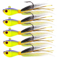 FUSIGO Bucktail Jigs Saltwater Hair Jig Lures, 5pcs Bucktail Jigs Fishing Lures Surf Fishing Jig Head Swimbait Jig Hook for Bass Flounder Striper 1/4oz 1/2oz 1oz 1.5oz