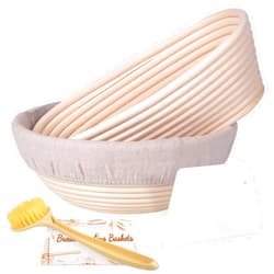 HOMEDISIAC Banneton Bread Proofing Basket Set, 9 Inch Round & 10 Inch Oval, Natural Rattan Material, Ideal for Sourdough Bread Baking, Includes Linen Liner and Dough Scraper, Great Gift Idea