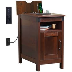 WLIVE End Table with Charging Station, Narrow Side Table for Living Room, Farmhouse Night Stand with Storage, Small Wooden Cabinet with USB Ports and Outlets for Living Room and Bedroom, Espresso