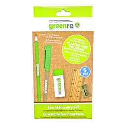 greenre™ Eco-Writing Stationary Set- with Eco Pencil, Eco Pen, Wood Ruler, Eraser, Sharpener 5 in1 set for Writing, Drawing Back to School - Under Planted Tree Program