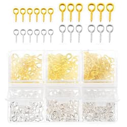 Salbsever 400pcs Eye Pins for Jewelry Making - Mini Metal Small Screw Pin Pendants, Charm Bead Supplies, Eyelets, Threaded Gold Silver Tone Clasps Hooks for Crafts