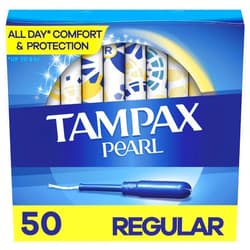 Tampax Pearl Tampons Regular Absorbency, With Leakguard Braid, Unscented, 50 Count
