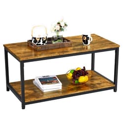 Yaheetech Industrial Coffee Table with Storage Shelf for Living Room, 2-Tier Wood Table with Stable Metal Frame, Vintage Accent Furniture Table for Home