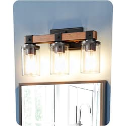 EDISHINE Farmhouse Vanity Lights for Bathroom, 3-Light Bathroom Vanity Light Fixtures Over Mirror, Painted Wood Vintage Bath Wall Sconces Lamp with Bubble Glass Shade for Bathroom, Powder Room