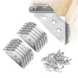 COASILK 10PCS Corner Connectors, Stainless Steel Universal Corner Braces, Premium Angle Corner Brackets with 40PCS Screws, Furniture Triangle Support for Wood Shelf, Cabinets, Tables, Chairs