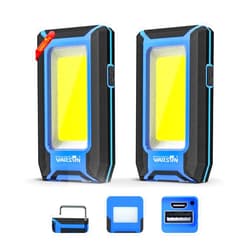 WARSUN LED Work Light Rechargeable, Magnetic COB Portable Worklights, 40w 1500 Lumens,Metal Hanging Hook 3 Lighting Modes, Job Site Lighting for Car Repairing,Camping,Hunting (Blue+Blue)