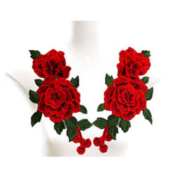 YABINA 2PC 9X 5.11 Inch 3D Embroidery Rose Flower Iron on Sew on Patches Embroidery Applique Patches for Jeans, Neckline Collar Bust Dress, Clothing, Bags (Red)