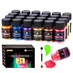 CHANGTIKEJI Mica Powder，24 Colors - 10g/Bottle of Natural Pigment Powder for Epoxy Resin，Soap Making，Candle Making,Lip Gloss,Car Freshies,Dye,Nail Polish,Bath Bombs