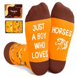 HAPPYPOP Funny Horse Gifts for Boys - Brown Horse Gifts for Horse Lovers Equestrian Gifts, Horse Socks For Kids 7-9 Years Old