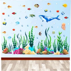 Leinuosen Under the Sea Wall Decals 2 Sheets Ocean Wall Decals Stickers Large Coral Reef and Seaweed, Bubbles Vinyl Wall Sticker Underwater Sea Wall Stickers for Toddler Baby Nursery Living Room Office Bathroom