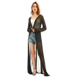 Anna-Kaci Women's Flowy Long Sleeve Maxi Bathing Swimsuit Tie Front Robe Cover Up Beach Dress