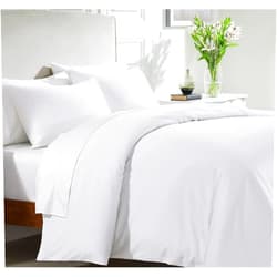 California Design Den 3-Pc Queen Size Duvet Cover Set, 400 Thread Count Sateen 100% Cotton Comforter Cover and Two Pillow Shams Bedding Set, Button Closure, Corner Ties (White, Queen)