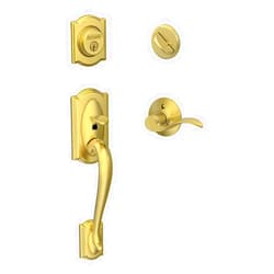 SCHLAGE Camelot Single Cylinder Handleset and Left Hand Accent Lever, Satin Brass (F60 CAM 608 Acc LH)