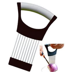 VIEASST Onion Slicer Vegetable Chopper Onion Holder Slicing,Tomato Cutter with Cover for Fruit,Lemon,Egg,Butter,Potato,Mushroom,Green Pepper,Hand Held Slicer,Food Slice Assistant,Kitchen Tool (Black & Gray)