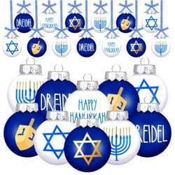 Liliful Set of 12 Hanukkah Ball Ornaments White and Blue Jewish Hanukkah Decorations Menorah Star of David Chanukah Ornaments for Christmas Tree Dreidel Happy Hanukkah Hanging Balls (3.15 Inches)