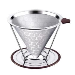 HOMEE Pour Over Coffee Dripper - 304 Stainless Steel Double-layer Coffee Filter fits Hand-grinding Coffee, 1-6 Cups Brew Once a Time Suitable for Families