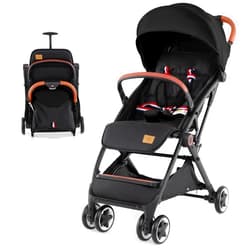 BABY JOY Lightweight Baby Stroller, Compact Toddler Travel Stroller for Airplane, Infant Stroller w/ 5-Point Harness, Adjustable Backrest/Footrest/Canopy, Storage Basket, Easy One-Hand Fold (Black)