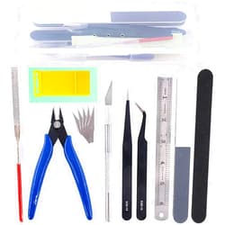 Qovydx 15Pcs Gundam Model Tools Kit Gunpla Tool Kits Modeler Basic Tools Craft Set with Plastic Box Hobby Building Tools Kit for Gundam Car Airplane Ship