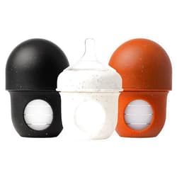 Boon Nursh Reusable Silicone Pouch Baby Bottles - Slow Flow Nipple - Silicone Baby Bottle Pouch and Nipple - Baby Feeding Essentials - Speckle - 0-3 Months - 3 Count - 4 Ounce
