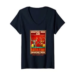 Funny Hunting Lover Beer Drinker - DressedForDuty Womens Shooting Deer And Drinking Beer Funny Hunting V-Neck T-Shirt