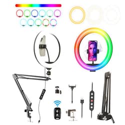 MRZHOUCASE Overhead Ring Light Selfie Light w Phone Holder 38 Color Modes Dimmable/Speed w Remote Control f Video Recording Meeting Live Streaming Tiktok YouTube (Black 35cm Holder)