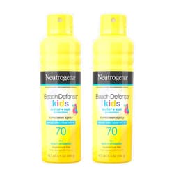 Neutrogena Beach Defense Kids Sunscreen Spray, Water-Resistant Sunscreen Spray for Children, Broad Spectrum SPF 70 for UVA/UVB Protection, Oxybenzone-Free & Fast-Drying, 6.5 oz, Pack of 2