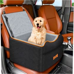 VavoPaw Small Dog Car Seat, Waterproof Dog Booster Seat with Thick Cushion & Safety Leash, Removable Car Back Seat Bed for 1 Small Dogs Under 25lbs, Pet Car Seat for Travel, Black/Gray