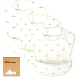 KeaBabies 3-Pack Waterproof Baby Bibs for Eating - Lightweight Toddler Feeding Bibs with Large Food Catcher, Mess Proof, Food-Grade Baby Eating Essentials, Easy to Put On & Clean (Roarsome)