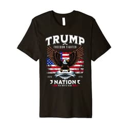 BizzyflyUSA Freedom Fighter Trump Patriotic Eagle USA Flag Premium T-Shirt