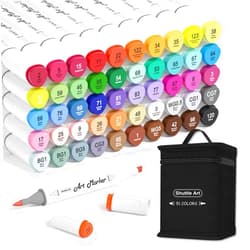 Shuttle Art Alcohol Markers Brush Tip, Dual Tip Brush & Chisel Tip Art Marker Set, 50 Colors plus 1 Blender Permanent Marker Pens with Case Perfect for Illustration Students Adults Coloring