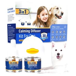 TTIXRL 3 in 1 Dog Pheromones Calming Diffuser Tasteless Pet Appeasing Pheromone Diffuser to Calm Kit for Relieve Separation Anxiety Stress Barking Fighting 60 Day Supply (Plug in+ 2 Pack 48ml Refill)