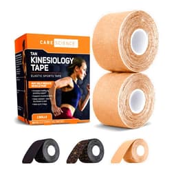 Care Science Waterproof Kinesiology Tape, Precut Water Resistant Strips, Elastic Athletic Tape for Sports & Weightlifting, Supports Muscles & Joints, Muscle Strain Relief, Tan, 2 Rolls, 40 Count