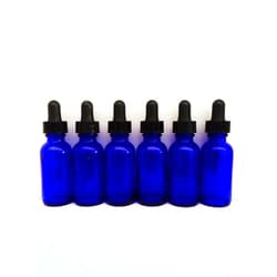 Premium Vials 1/2 Oz (15 ml) Blue Boston Round Glass Bottle w/Dropper - Pack of 6