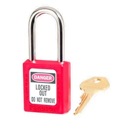 Master Lock Red Lockout Tagout Safety Padlock with Key, Metal Shackle and Non-Conductive Lock Body for Electrical Applications, 410RED