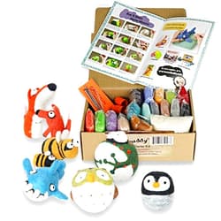Woolbuddy Needle Felting Kit Beginner, Starter, Felting Kit for Beginners Adult, Kids, 6 Cute Felting Animals, Felting Supplies Included Felting Needles, Felting Pad, Felting Wool, and Instruction