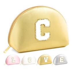 YOOLIFE Birthday Gifts for Women, Cosmetic Bag Initial Makeup Bag Cute Makeup Bag, Girls Gifts Tween Girls Gifts Best Friend Birthday Gifts Bridal Shower Gifts Sister Gifts Girlfriend Gifts (Gold C)