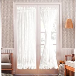 RLoncomix White French Door Curtain Floral Rose Knitted Semi-Sheer Window Voile Rod Pocket Lace Glass Door Treatment 2 Panels 40 Inches