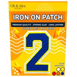 Oli and Alex Iron On Patches - Blue Number 2 Iron on Patch Appliques Decorative Repair Patches for Clothes - Embroidered Digit Patches - Sew-Free - Super Glue