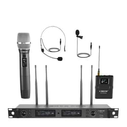 Phenyx Pro Wireless Microphone System, True Diversity Dual Cordless Microphone Set w/UHF HandheldMicrophone/Bodypack/Headset/Lapel Mics, Auto Scan, 2x1000 Channels for Stage & Studio (PTU-2U-1H1B)
